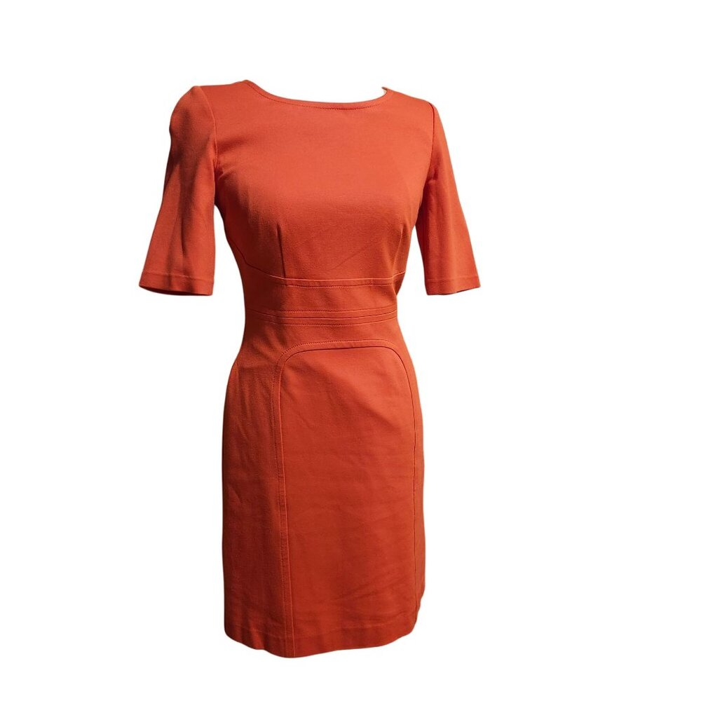 Trina Turk Women's Size 6 Orange Coral 3/4 Sleeve Fitted Sheath Pencil Dress
